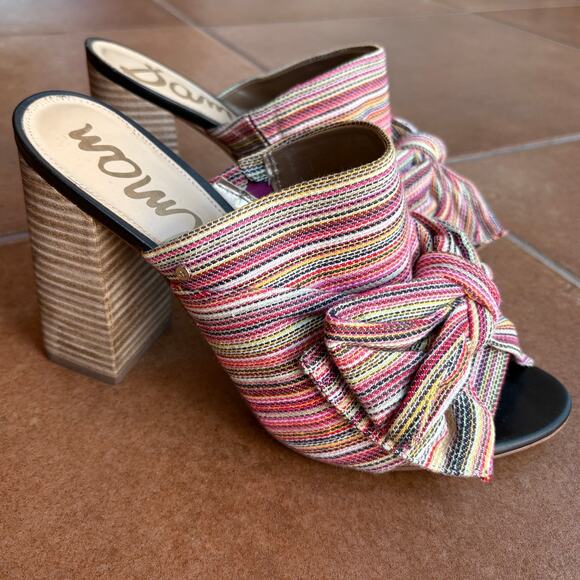 Sam Edelman Yumi Rainbow Cloth Block Heel Bow Slides size 11 - Picture 1 of 16